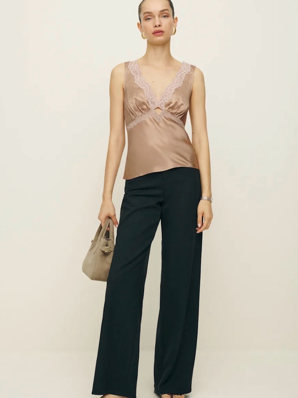 Reformation Aliceyn Silk Top in Macadamia - Size 10 - Picture 2 of 6